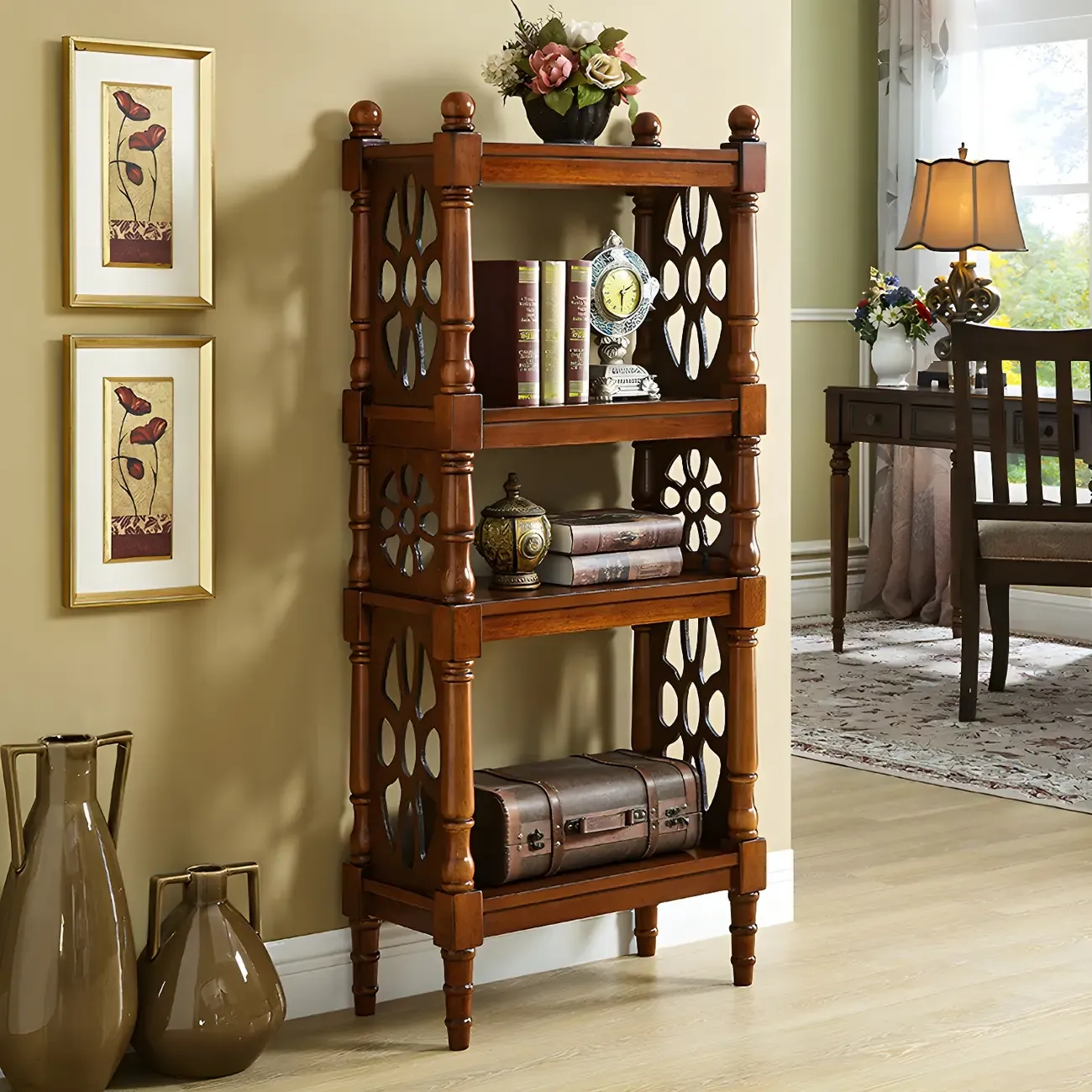 Scandinavian Walnut Wood Display Etagere Bookcase Image - 1
