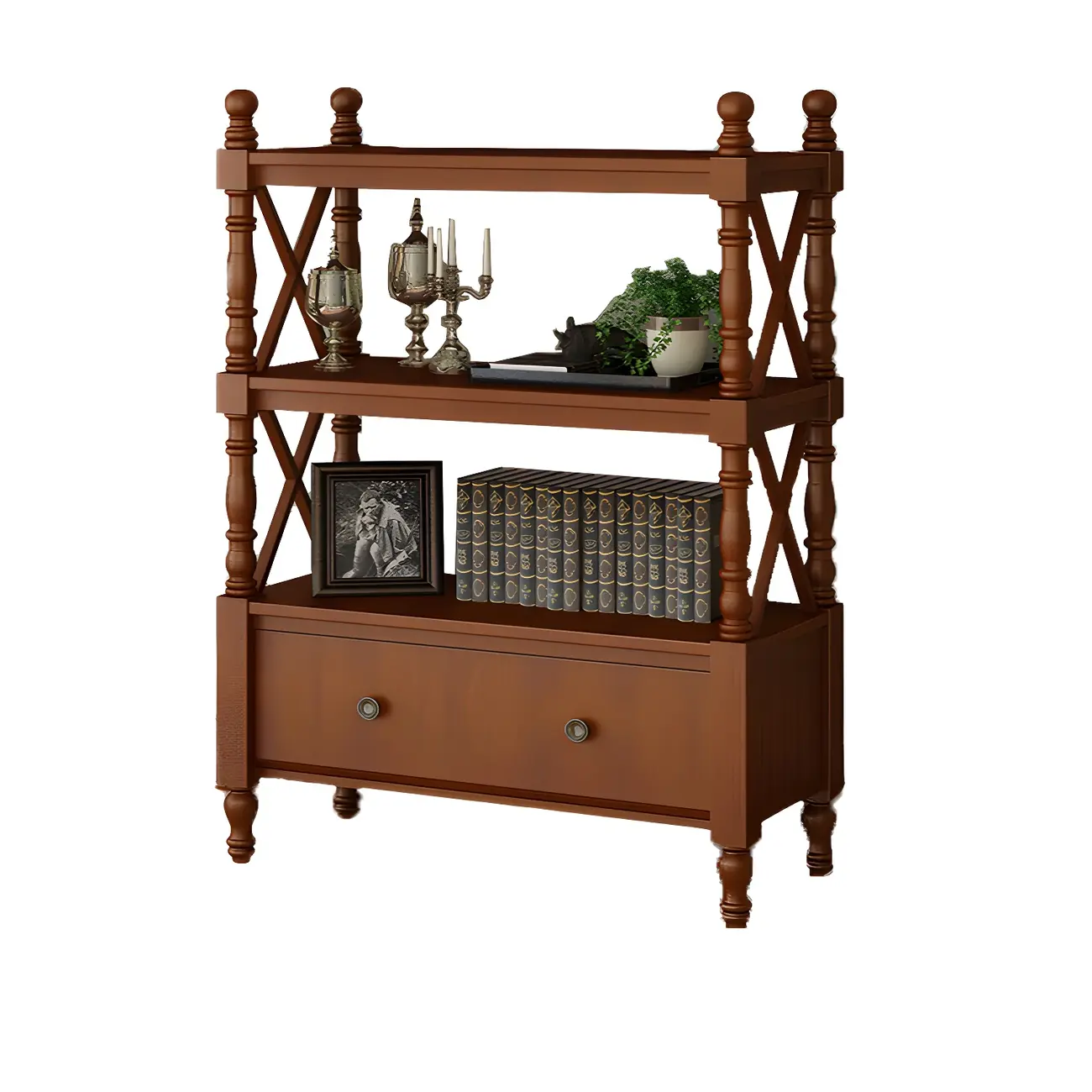 Scandinavian Walnut Wood Display Etagere Bookcase Image - 6 | homeyfad