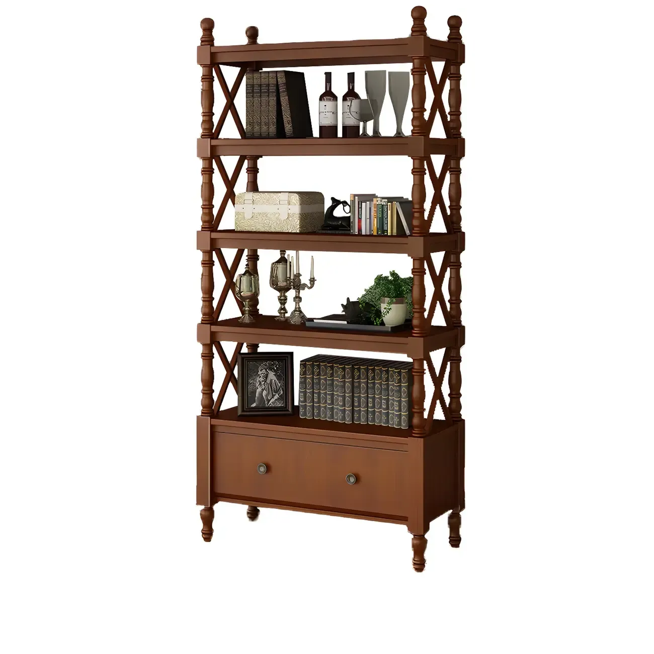 Scandinavian Walnut Wood Display Etagere Bookcase Image - 7