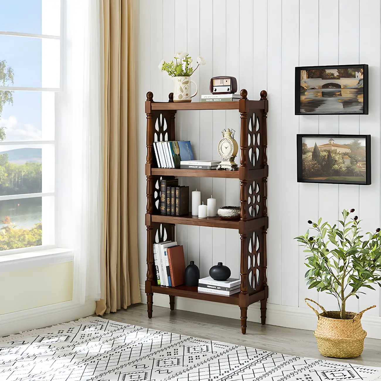Scandinavian Walnut Wood Display Etagere Bookcase Image - 3 | homeyfad