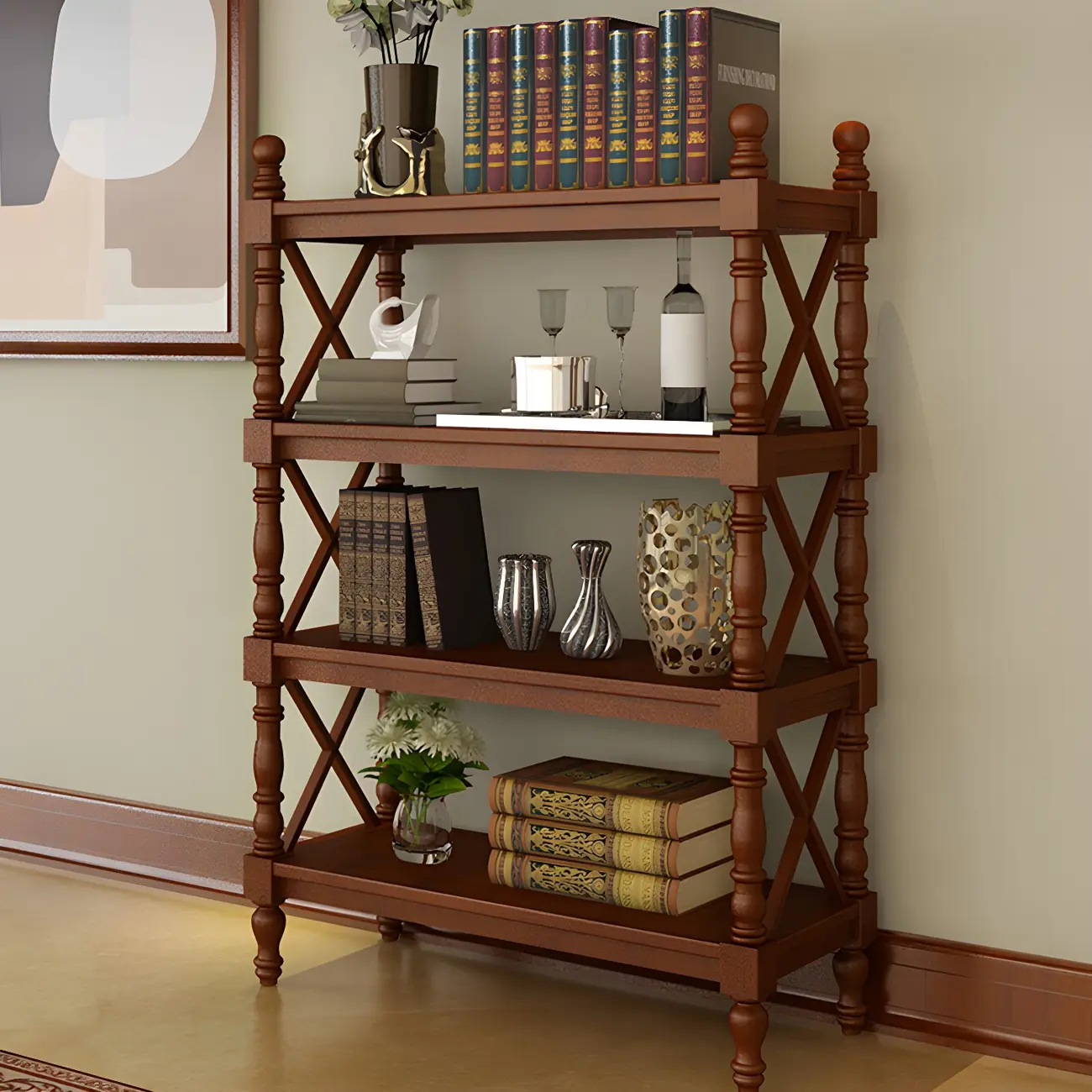 Scandinavian Walnut Wood Display Etagere Bookcase Image - 19 | homeyfad