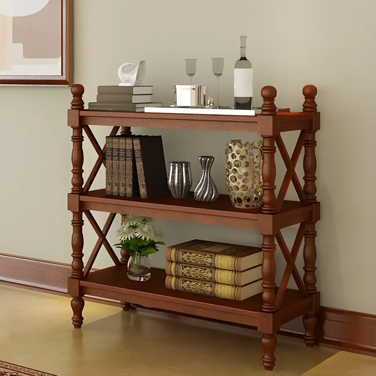 Scandinavian Walnut Wood Display Etagere Bookcase Image - 21