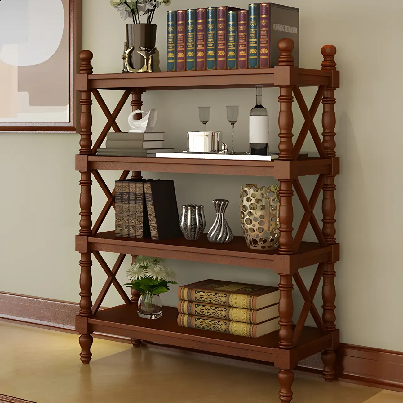 Scandinavian Walnut Wood Display Etagere Bookcase Image - 24
