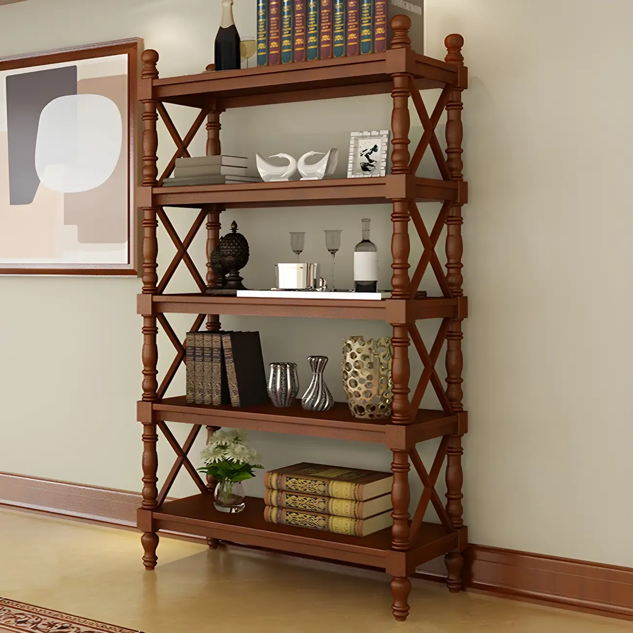 Scandinavian Walnut Wood Display Etagere Bookcase Image - 27
