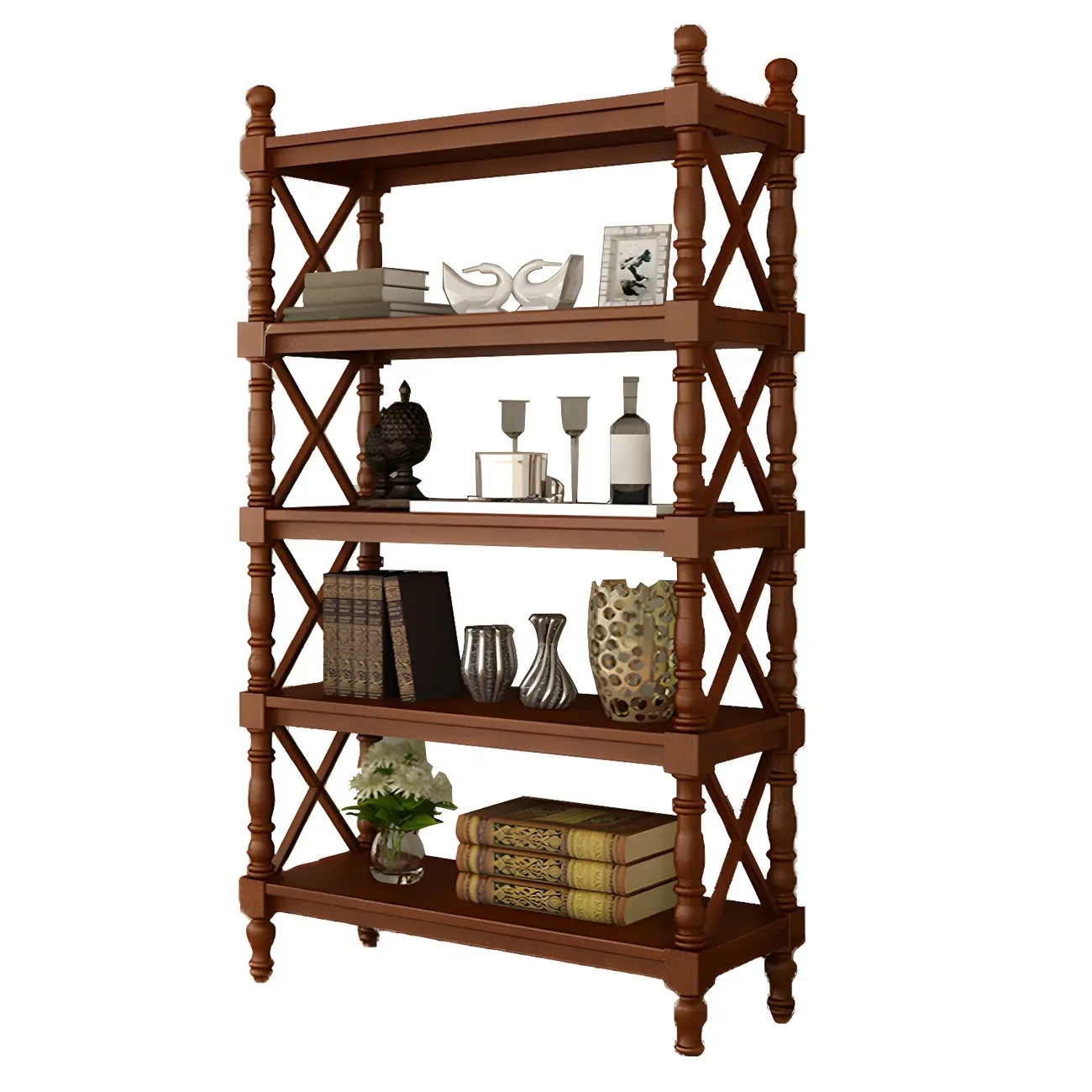 Scandinavian Walnut Wood Display Etagere Bookcase Image - 28 | homeyfad