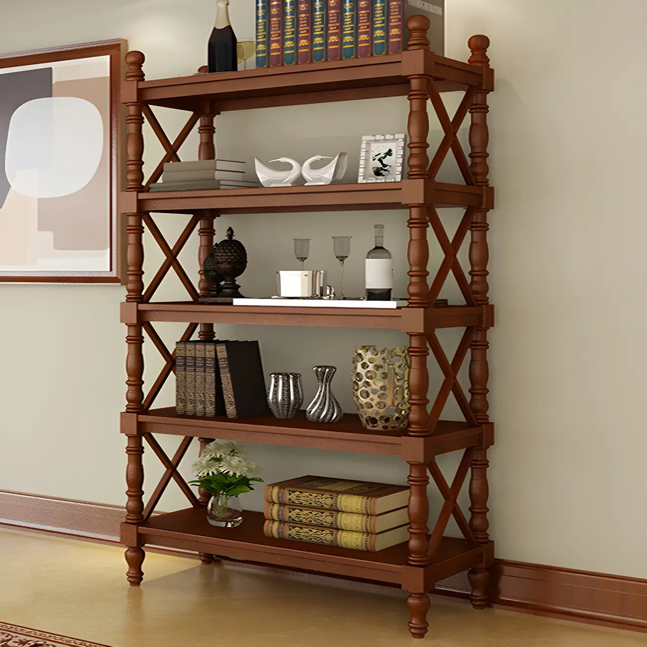 Scandinavian Walnut Wood Display Etagere Bookcase Image - 29 | homeyfad