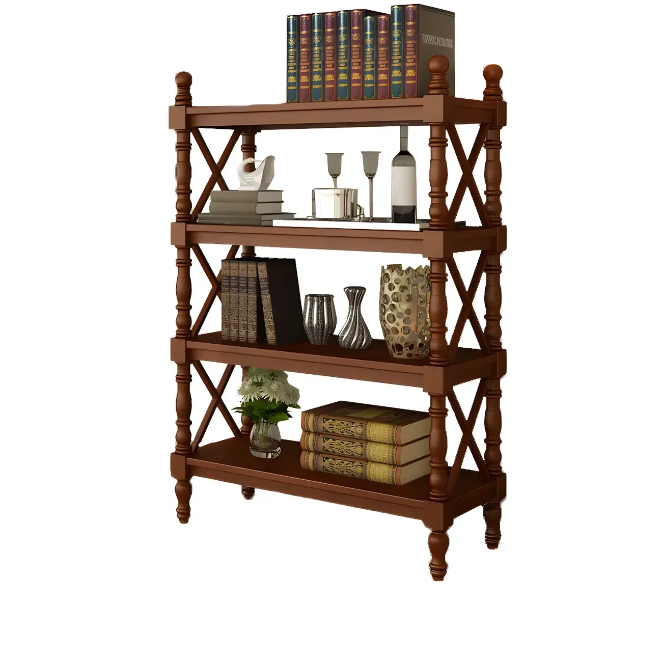 Scandinavian Walnut Wood Display Etagere Bookcase Image - 34