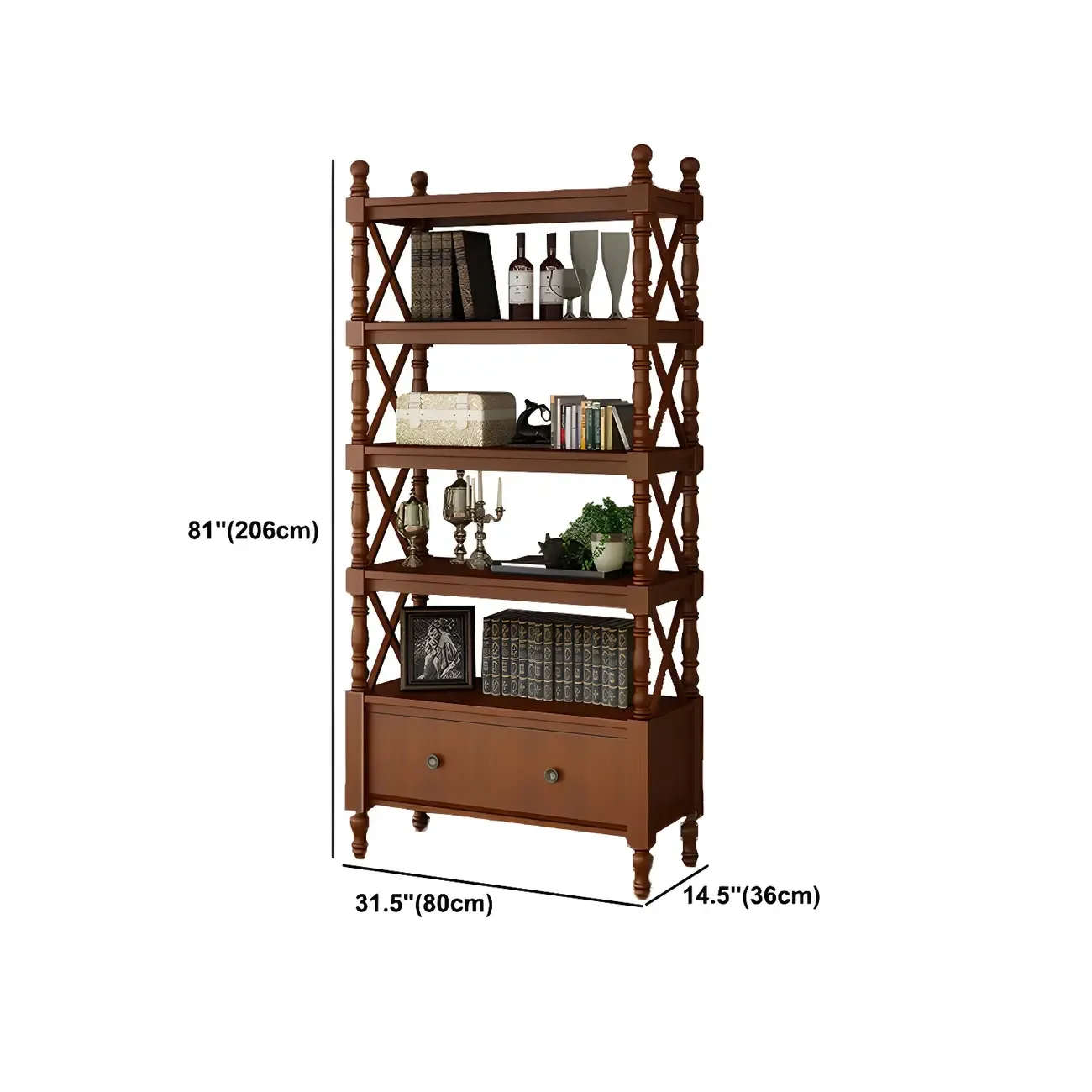 Scandinavian Walnut Wood Display Etagere Bookcase Image - 40