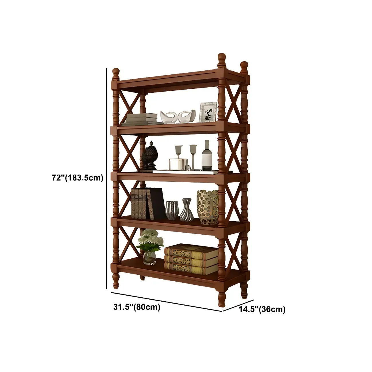 Scandinavian Walnut Wood Display Etagere Bookcase Image - 53