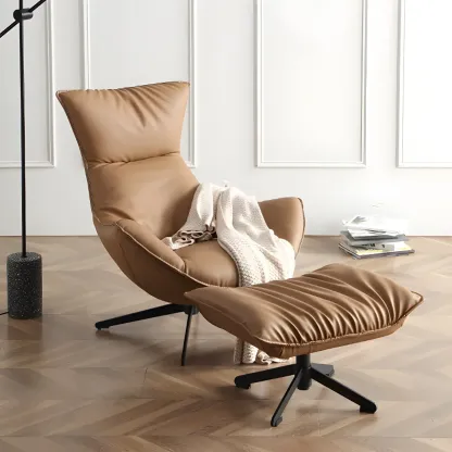 Modern Leather Brown Lounge Chair with Ottoman
