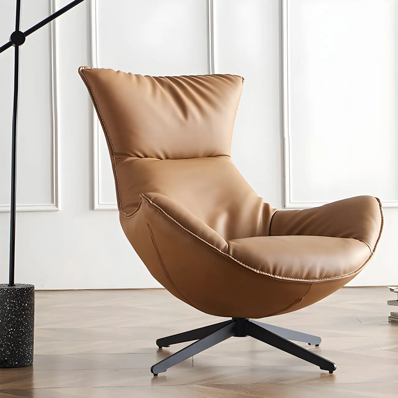 Modern Leather Brown Lounge Chair with Ottoman | homeyfad