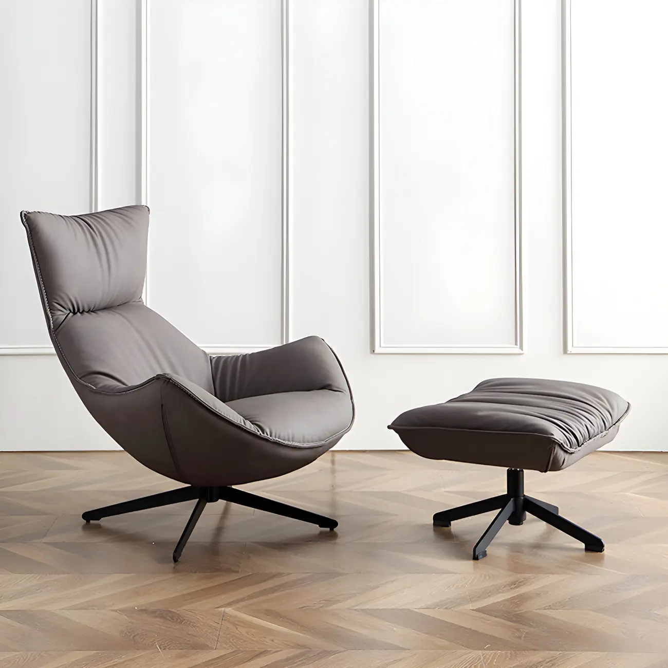 Modern Leather Brown Lounge Chair with Ottoman | homeyfad