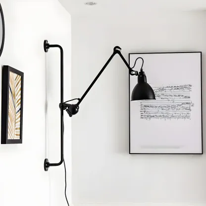 Trestle Base Metal Black Swing Arm Wall Light Image - 3