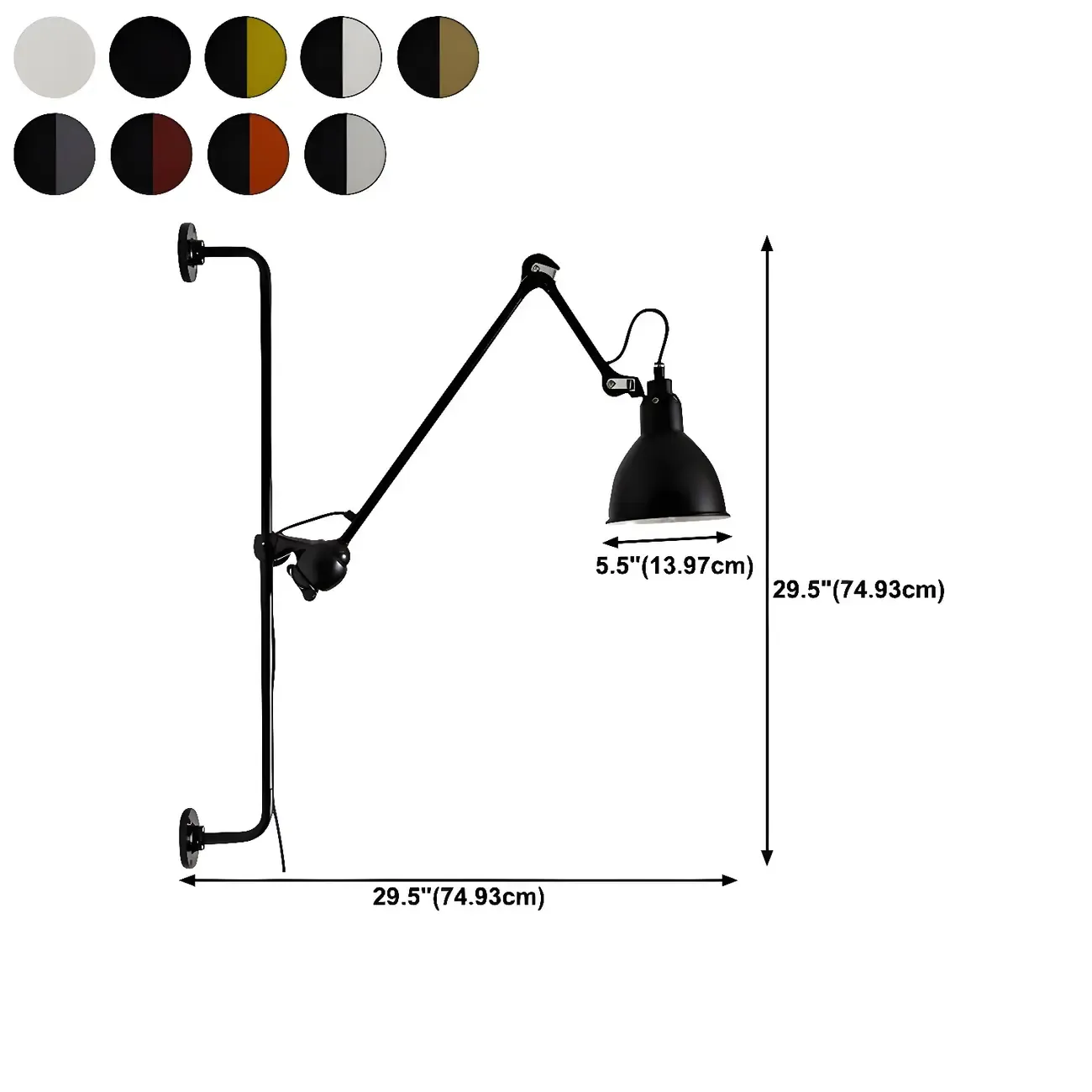 Trestle Base Metal Black Swing Arm Wall Light #size