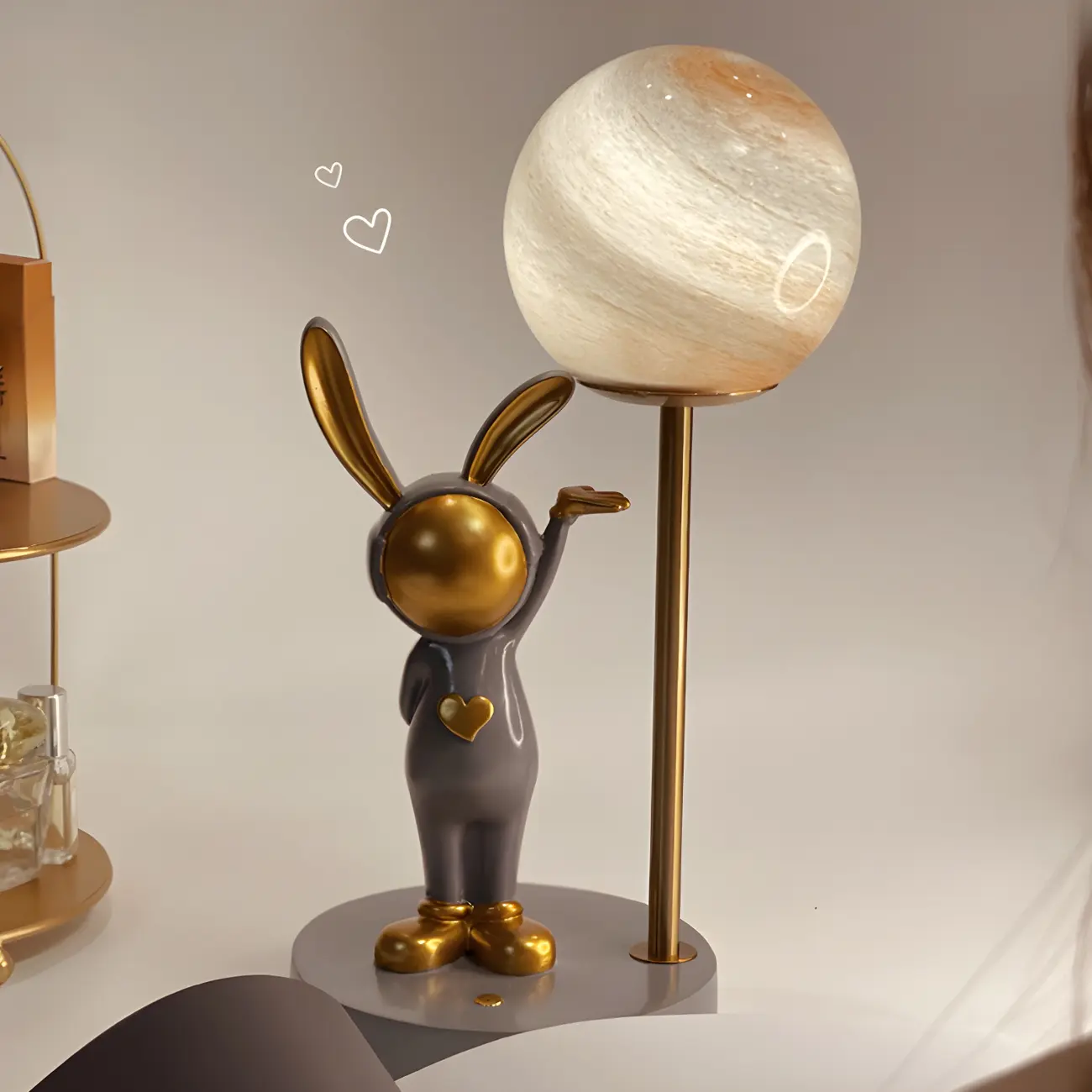 Whimsical Bunny Kids Lamp Glass Planet Design for Bedroom | homeyfad