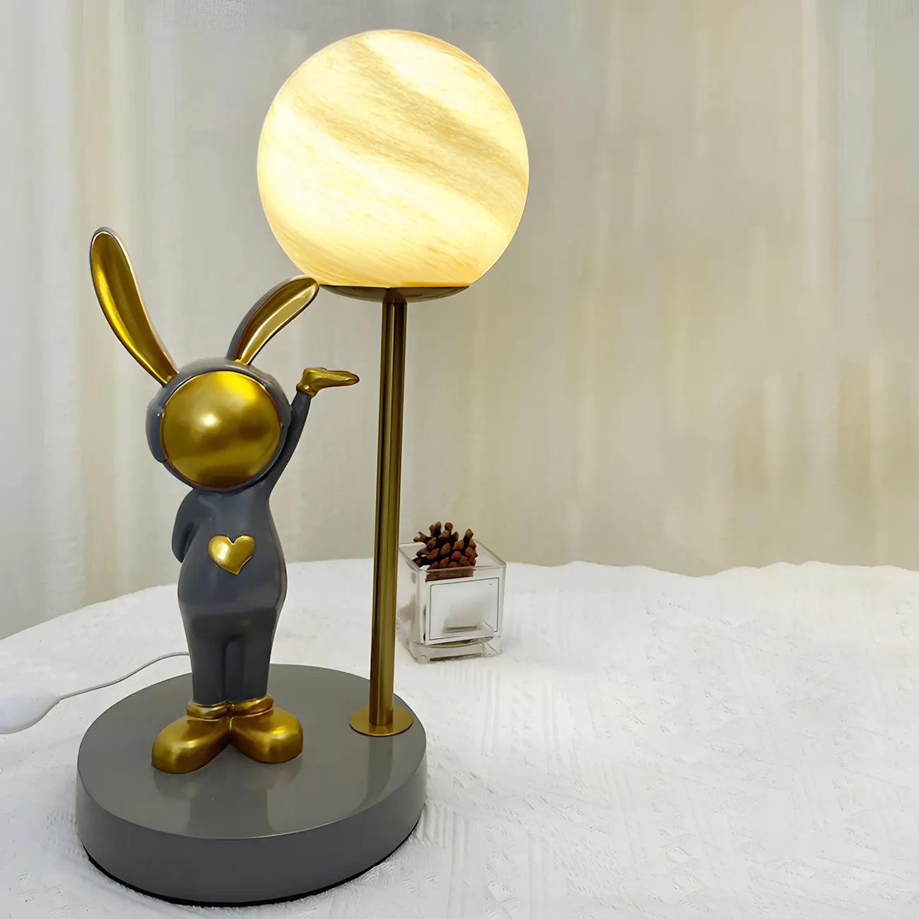Whimsical Bunny Kids Lamp Glass Planet Design for Bedroom | homeyfad