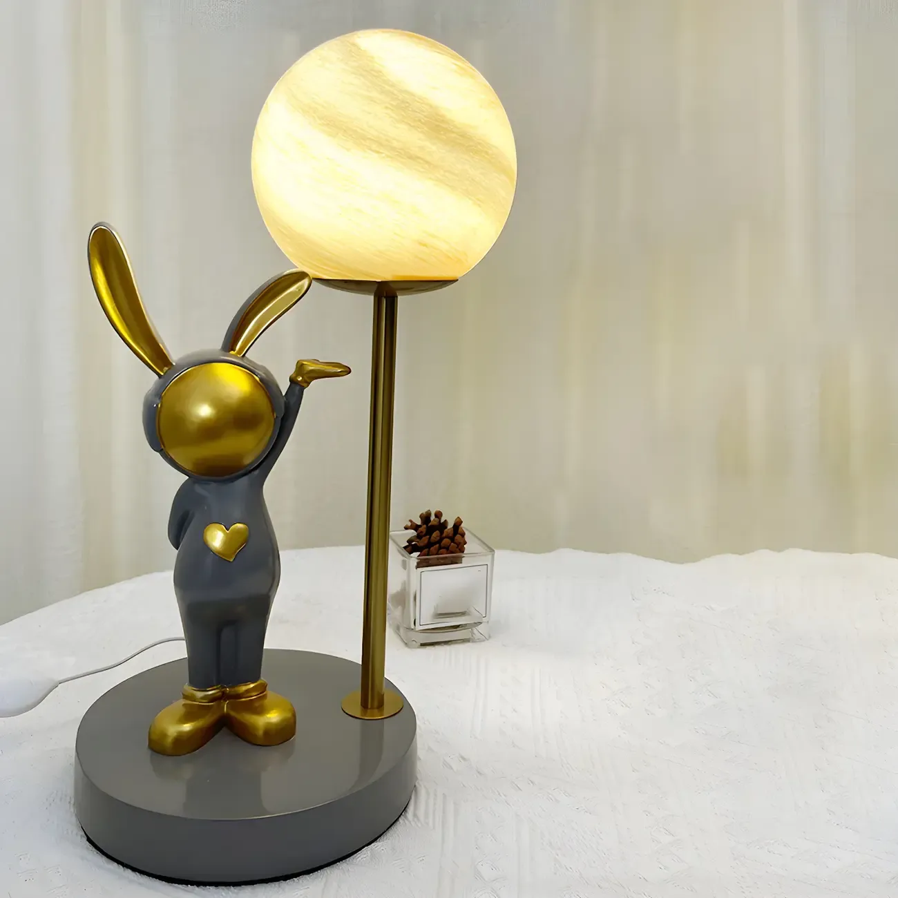 Whimsical Bunny Kids Lamp Glass Planet Design for Bedroom