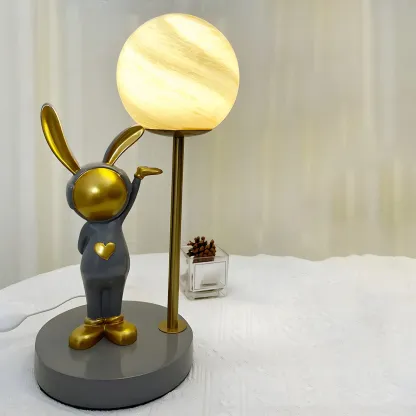 Whimsical Bunny Kids Lamp Glass Planet Design for Bedroom