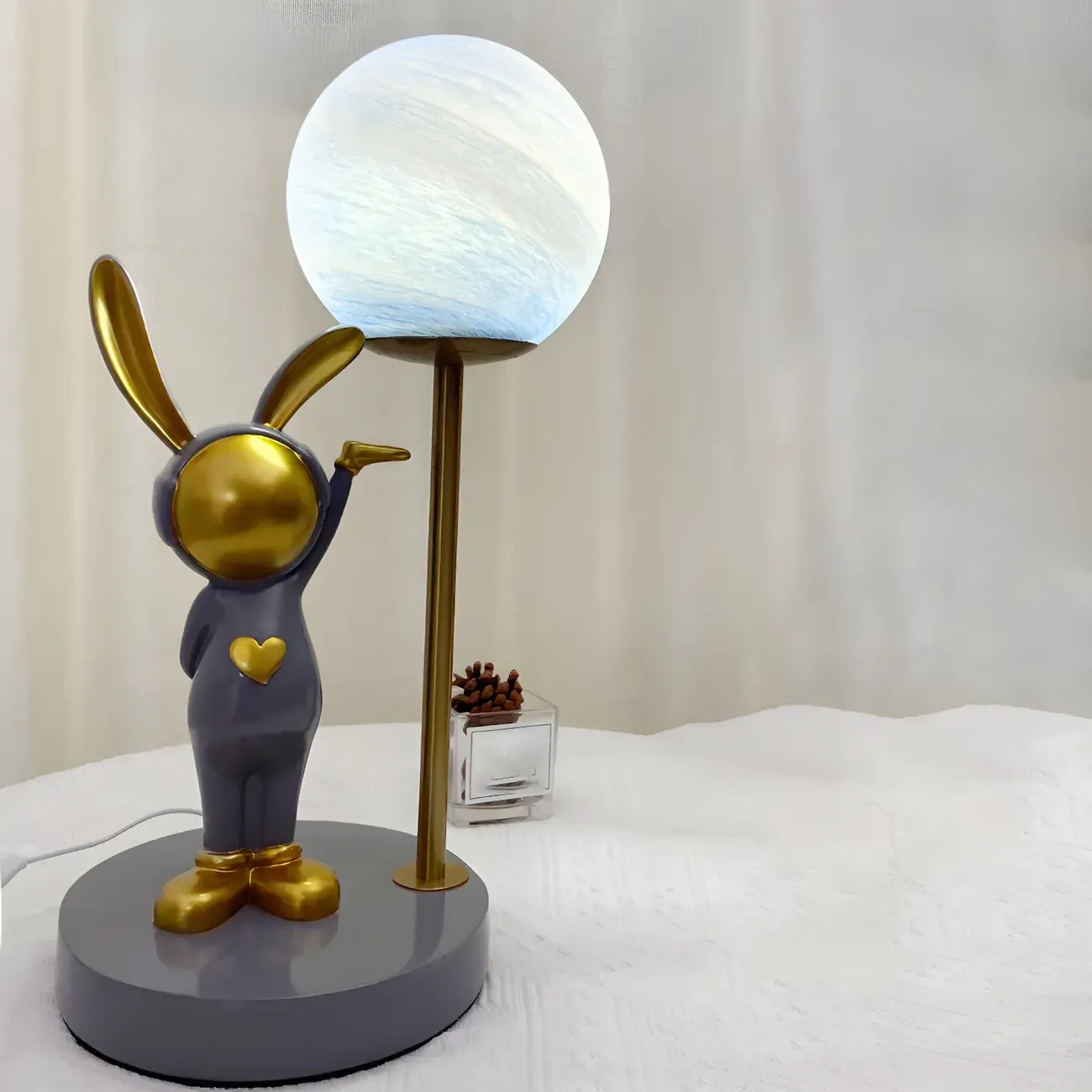Whimsical Bunny Kids Lamp Glass Planet Design for Bedroom