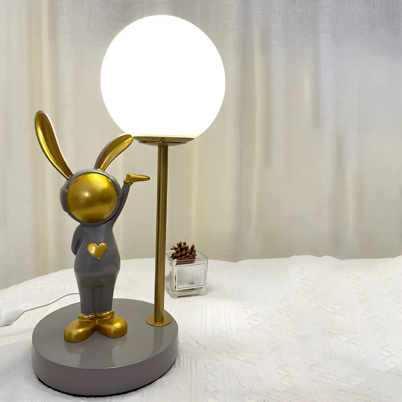 Whimsical Bunny Kids Lamp Glass Planet Design for Bedroom
