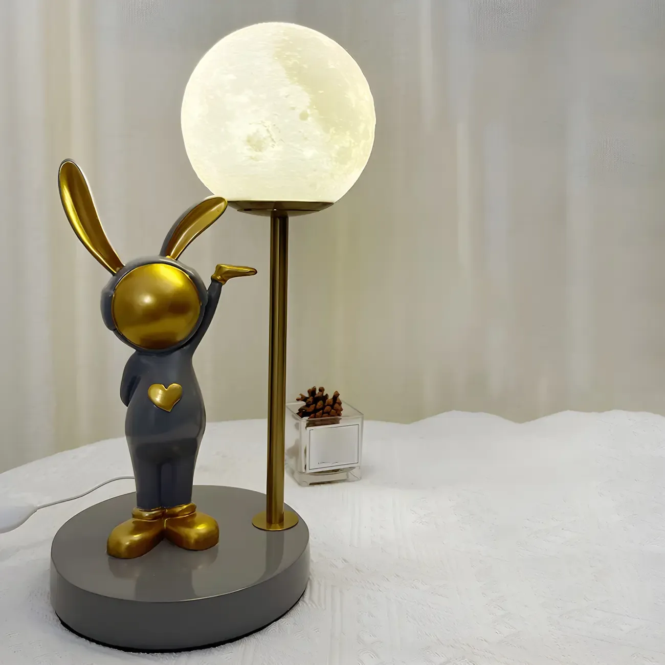 Whimsical Bunny Kids Lamp Glass Planet Design for Bedroom