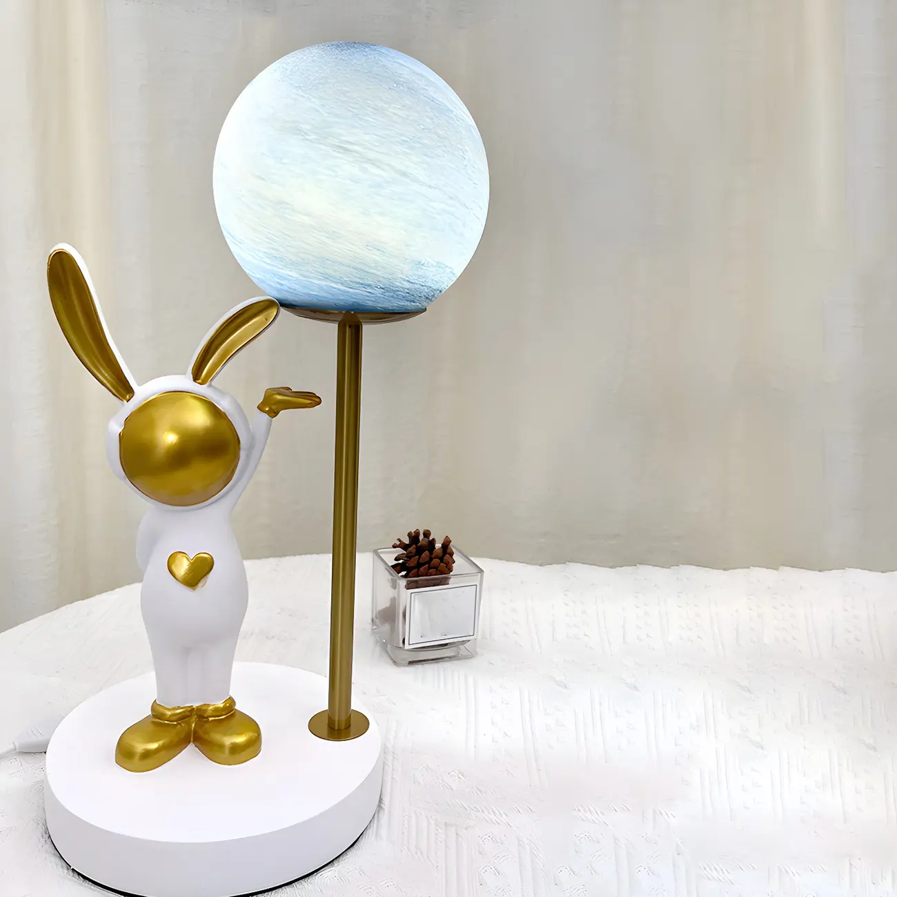 Whimsical Bunny Kids Lamp Glass Planet Design for Bedroom | homeyfad