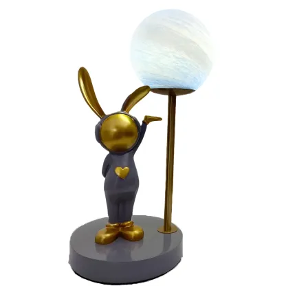 Whimsical Bunny Kids Lamp Glass Planet Design for Bedroom