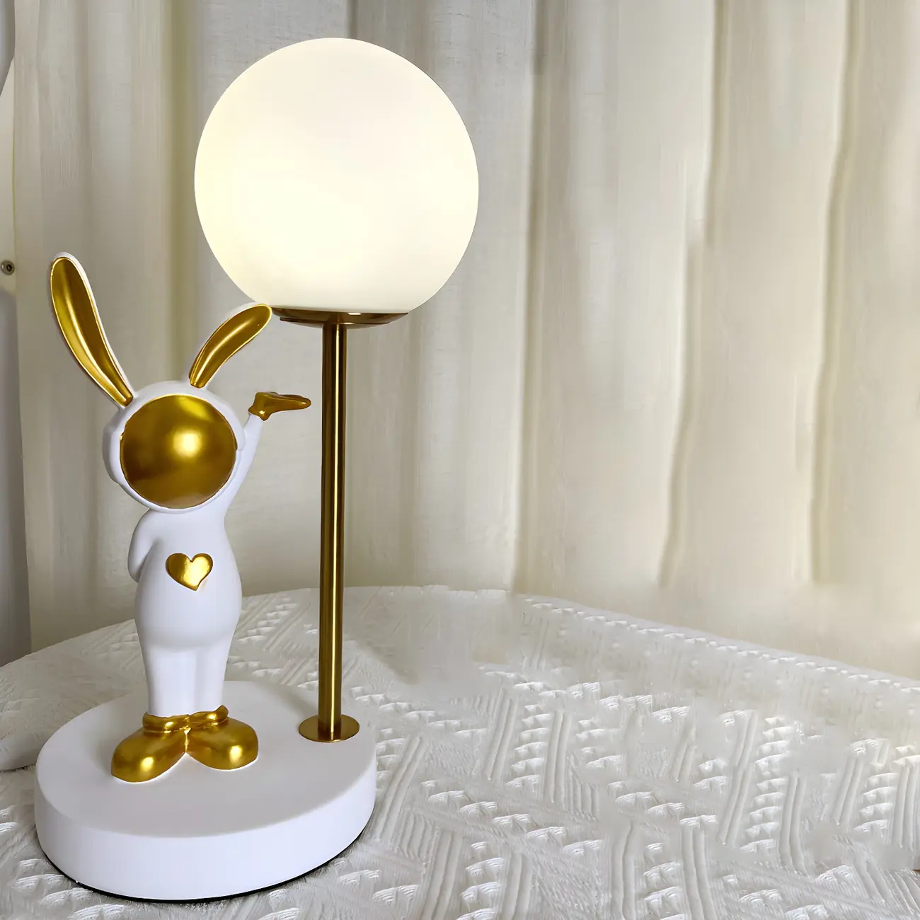 Whimsical Bunny Kids Lamp Glass Planet Design for Bedroom | homeyfad