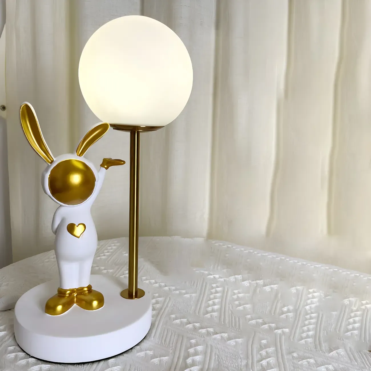 Whimsical Bunny Kids Lamp Glass Planet Design for Bedroom