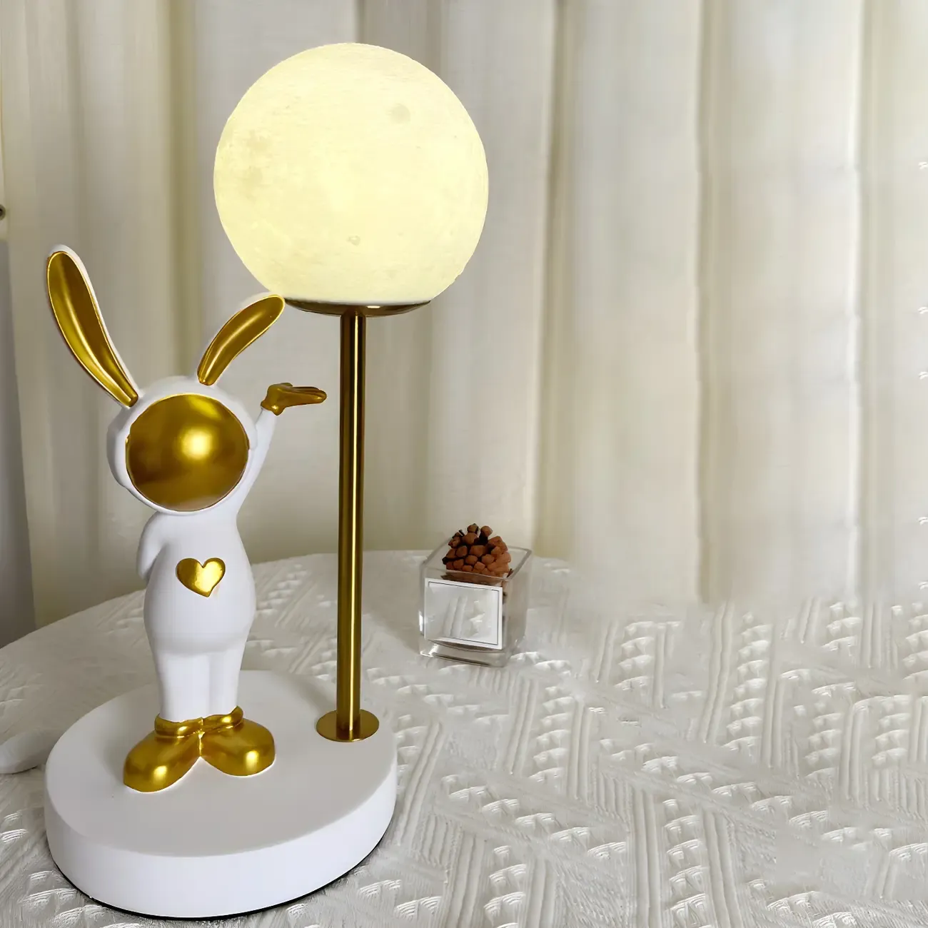 Whimsical Bunny Kids Lamp Glass Planet Design for Bedroom