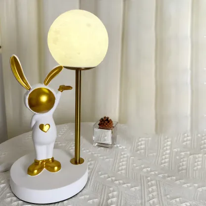 Whimsical Bunny Kids Lamp Glass Planet Design for Bedroom