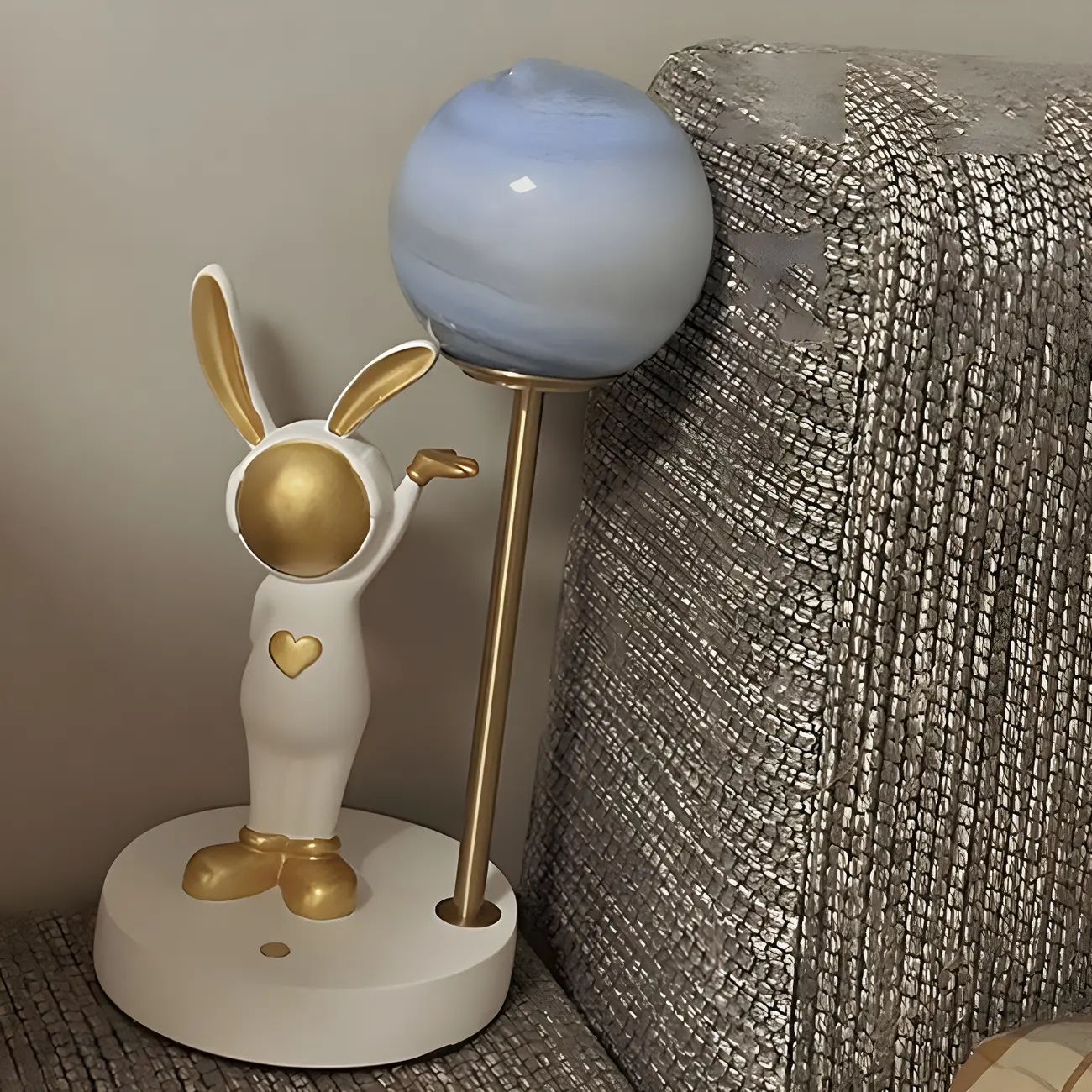 Whimsical Bunny Kids Lamp Glass Planet Design for Bedroom | homeyfad