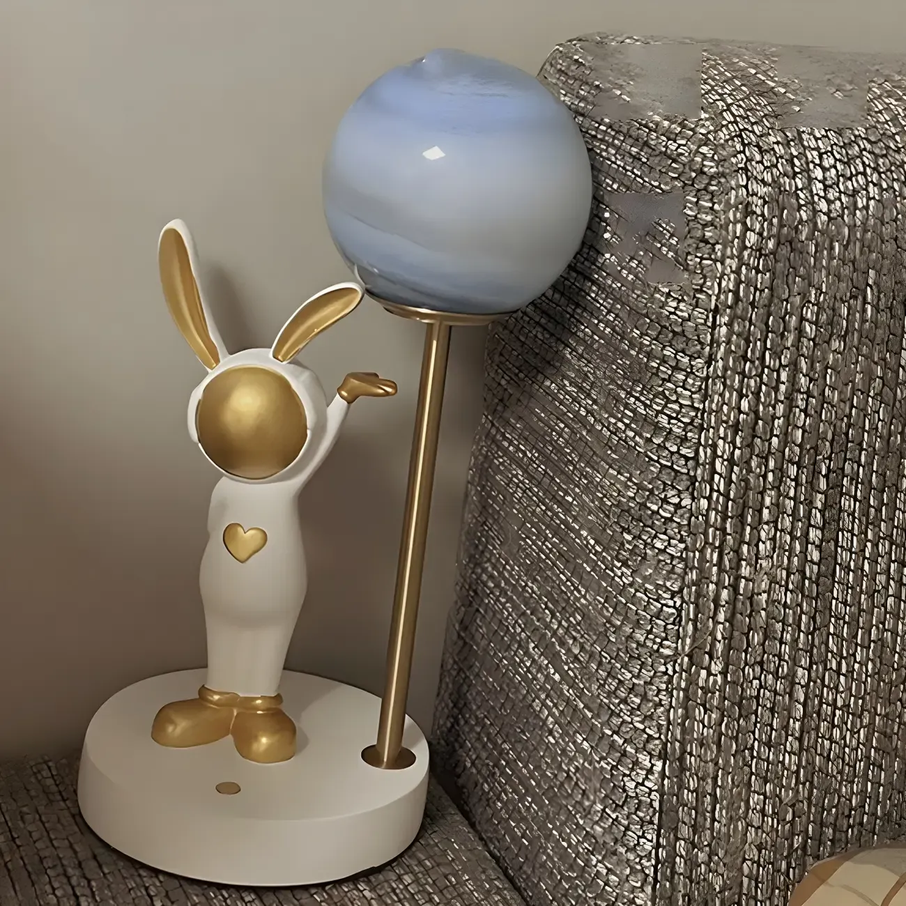 Whimsical Bunny Kids Lamp Glass Planet Design for Bedroom