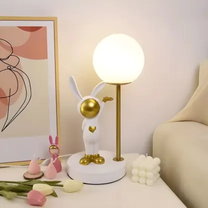 Whimsical Bunny Kids Lamp Glass Planet Design for Bedroom