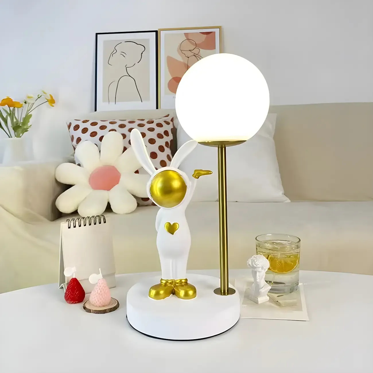 Whimsical Bunny Kids Lamp Glass Planet Design for Bedroom