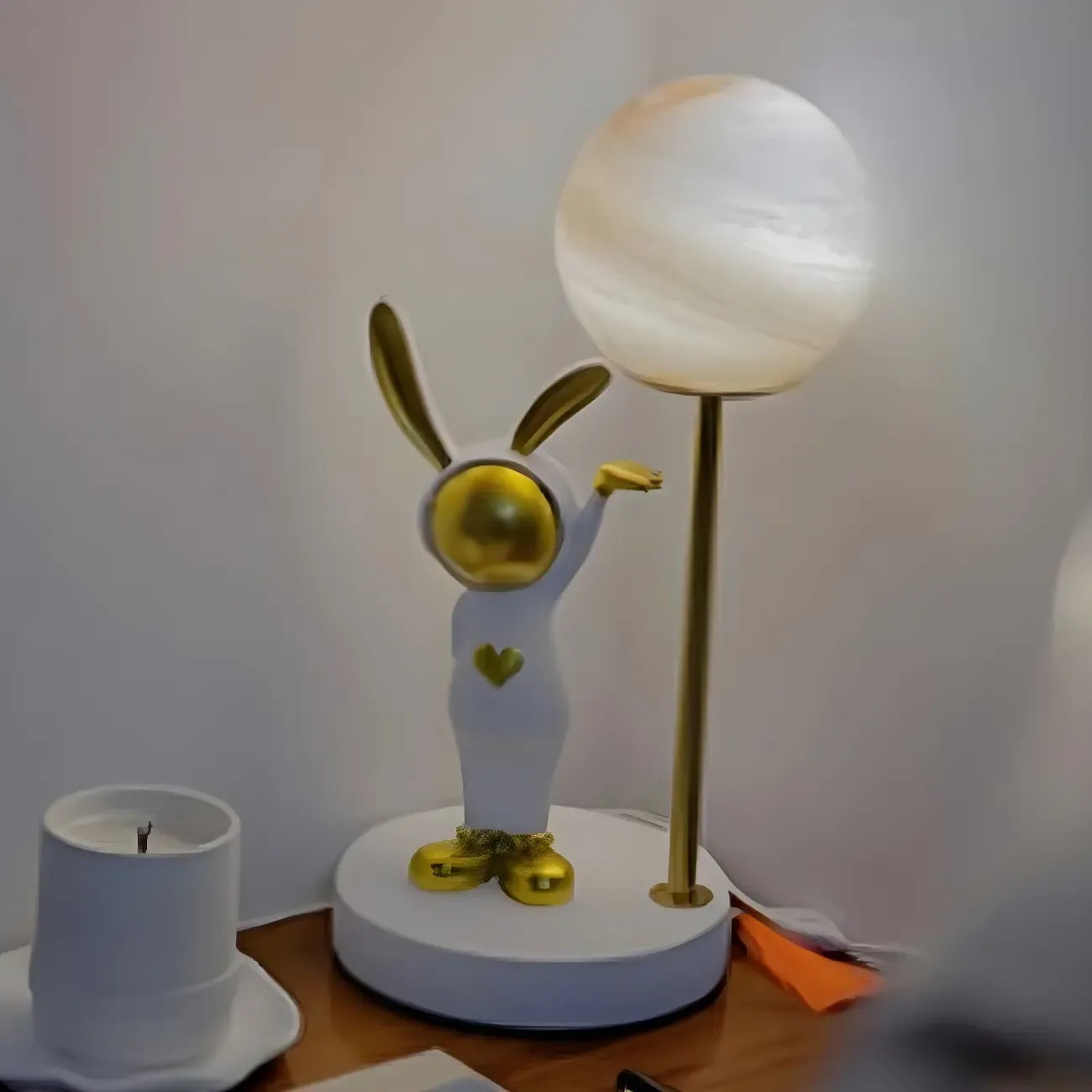 Whimsical Bunny Kids Lamp Glass Planet Design for Bedroom