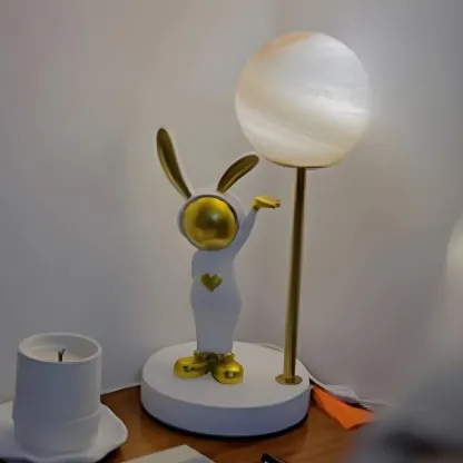 Whimsical Bunny Kids Lamp Glass Planet Design for Bedroom