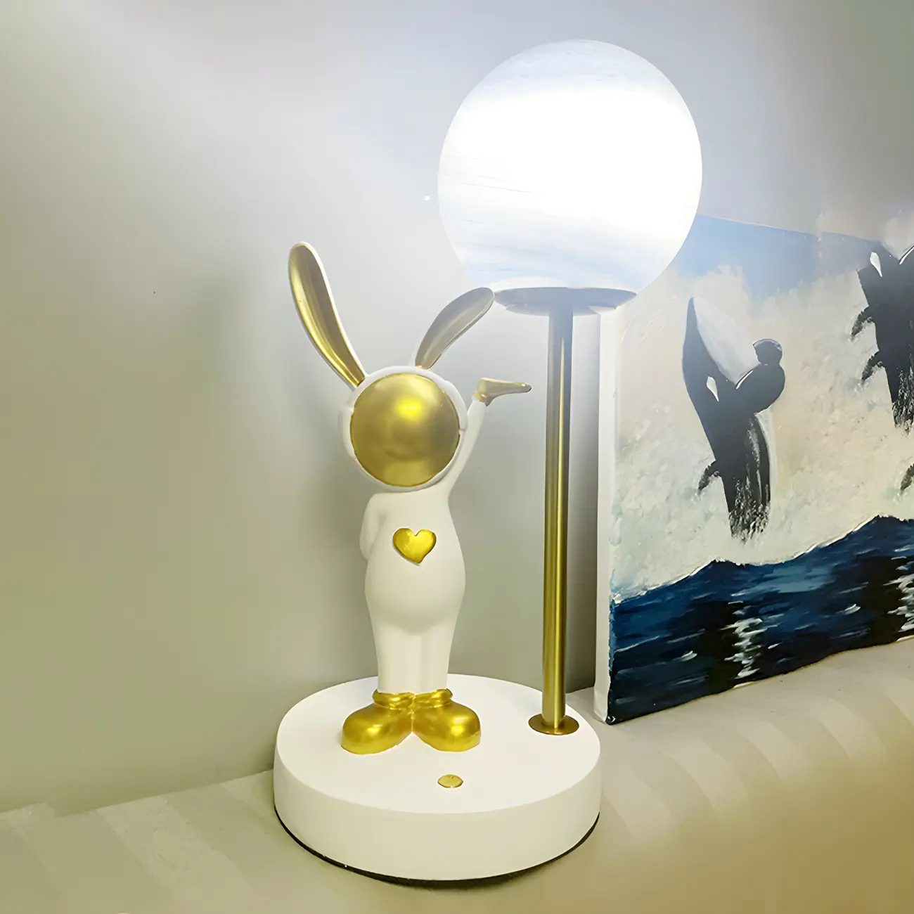 Whimsical Bunny Kids Lamp Glass Planet Design for Bedroom | homeyfad