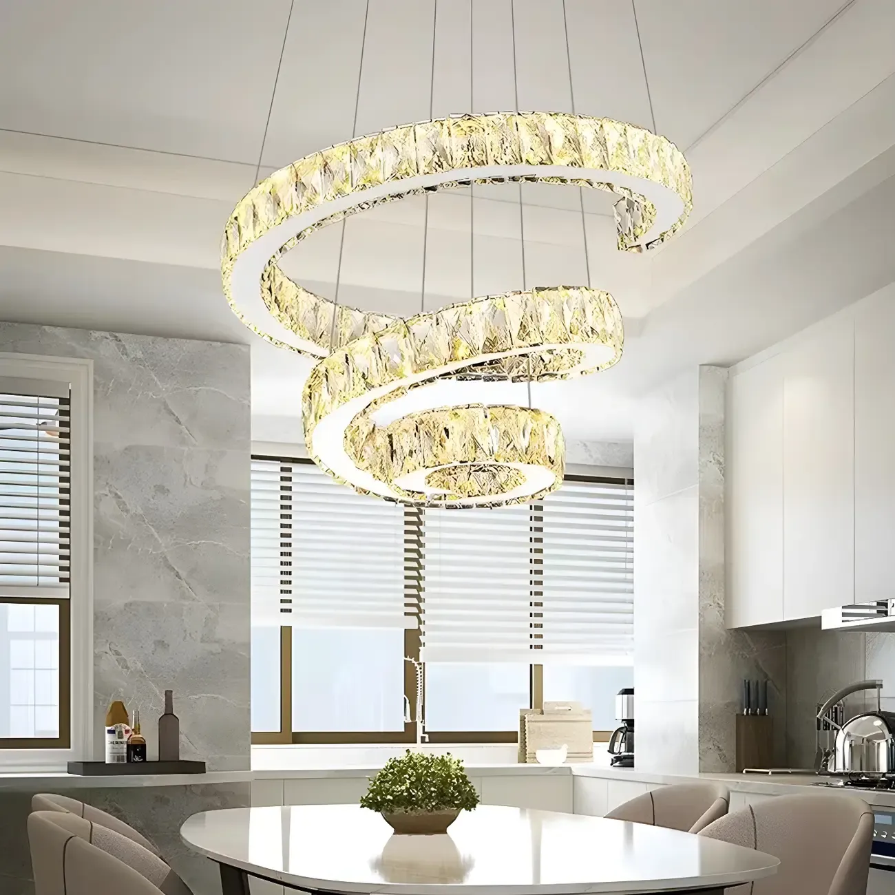Luxury Spiral Ring Crystal Pendant Chandelier Light for Living Room  Image - 1