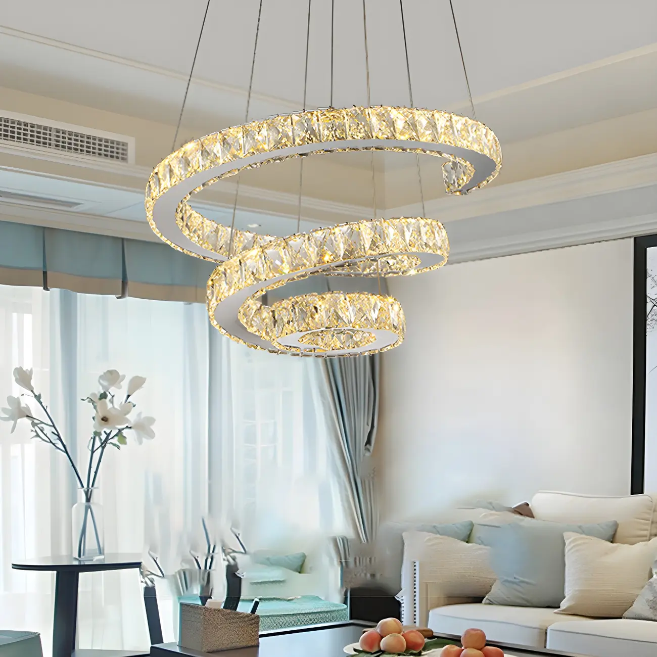 Luxury Spiral Ring Crystal Pendant Chandelier Light for Living Room  Image - 3 | homeyfad