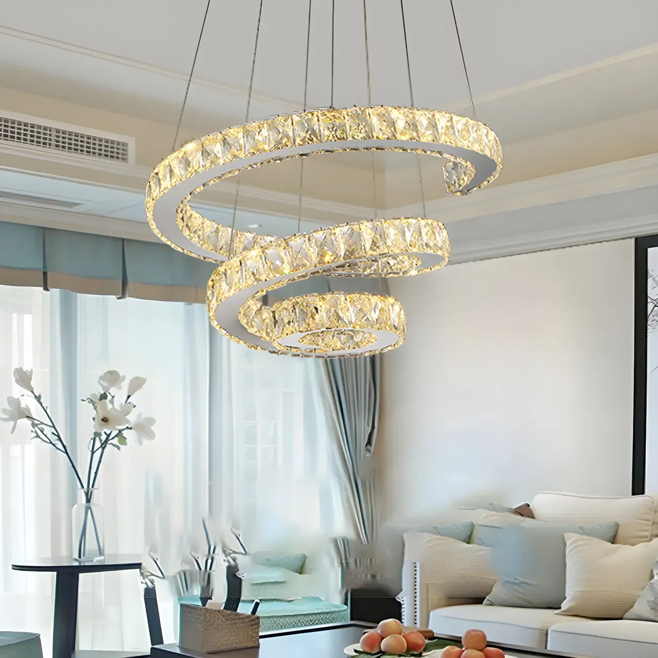Luxury Spiral Ring Crystal Pendant Chandelier Light for Living Room  Image - 3