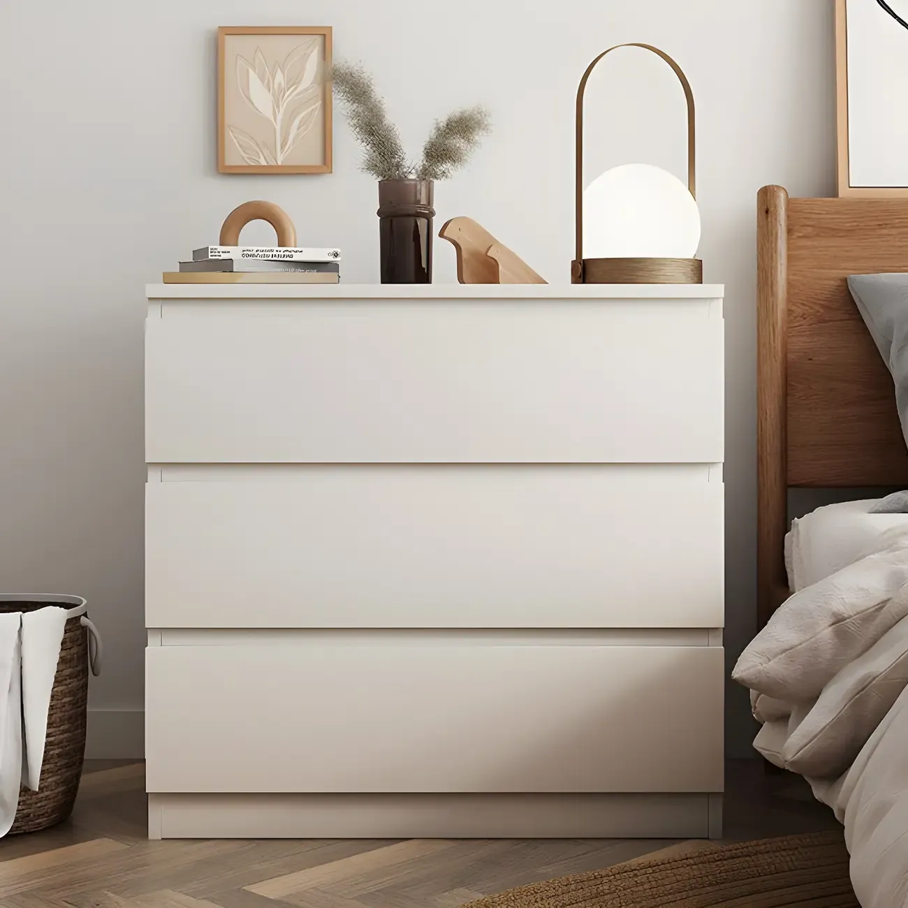 Minimalist White Wooden Bedroom Dresser Multi-drawer Image - 1