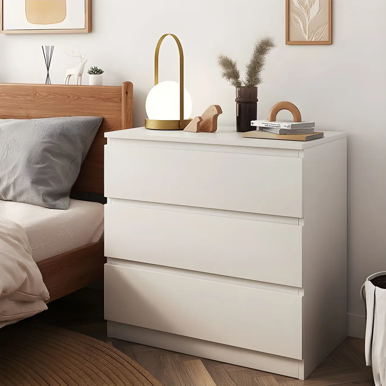 Minimalist White Wooden Bedroom Dresser Multi-drawer Image - 3 | homeyfad