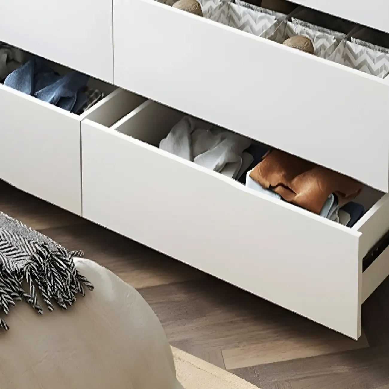 Minimalist White Wooden Bedroom Dresser Multi-drawer Image - 6