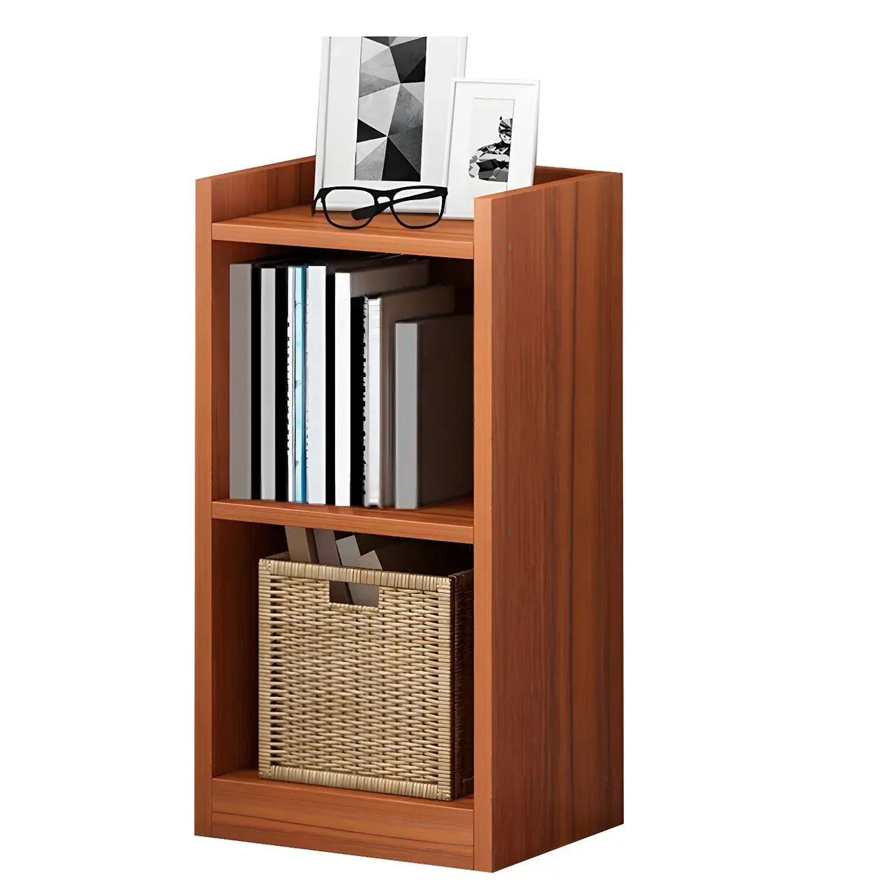 Vertical Tall Natural Wood 5-Shelf Corner Bookcase Image - 8