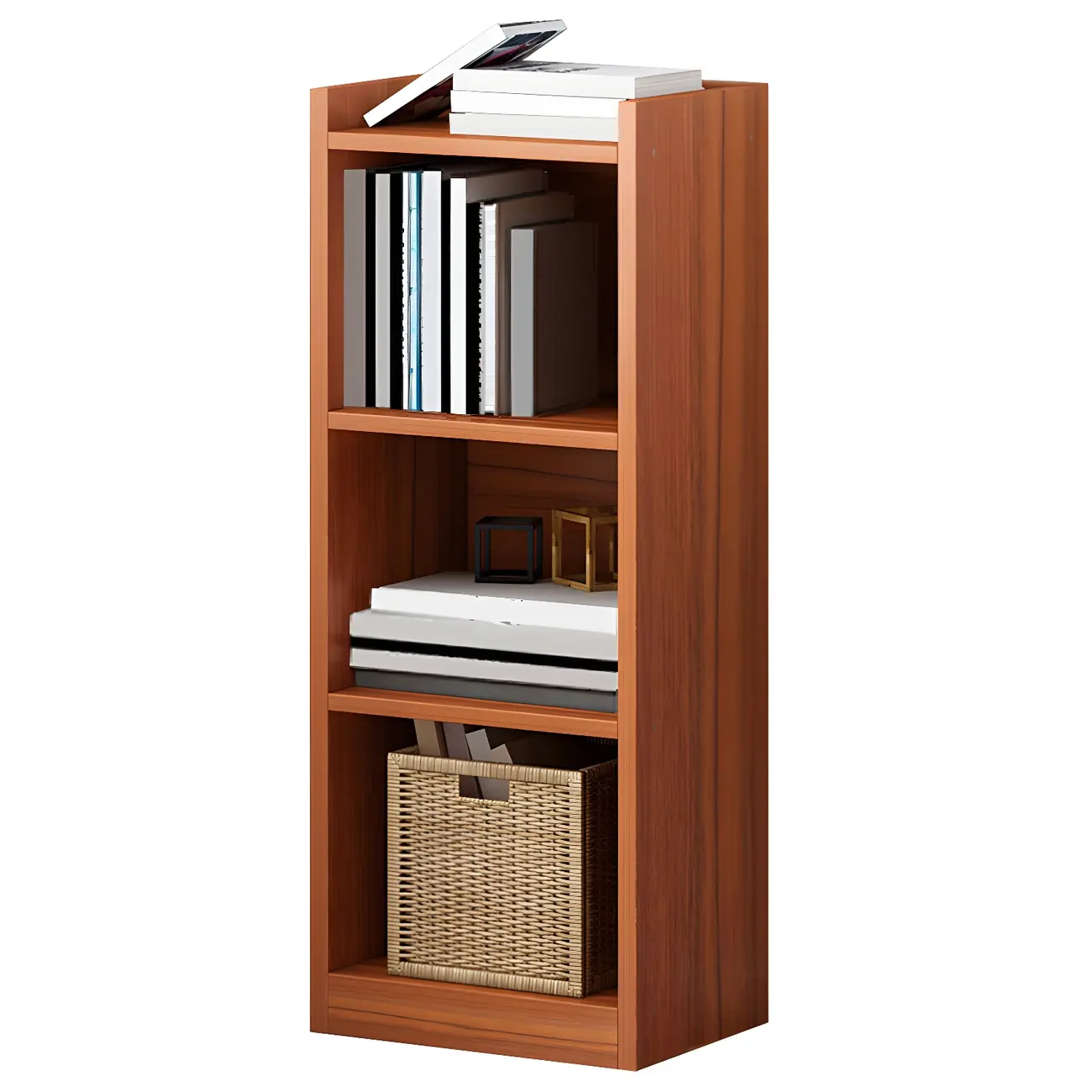 Vertical Tall Natural Wood 5-Shelf Corner Bookcase Image - 10 | homeyfad