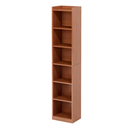 Vertical Tall Natural Wood 5-Shelf Corner Bookcase Image - 13