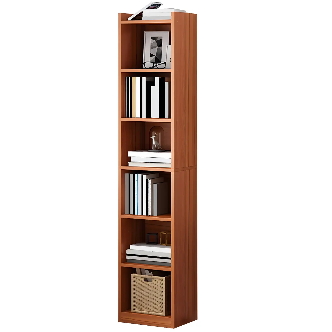 Vertical Tall Natural Wood 5-Shelf Corner Bookcase Image - 16 | homeyfad