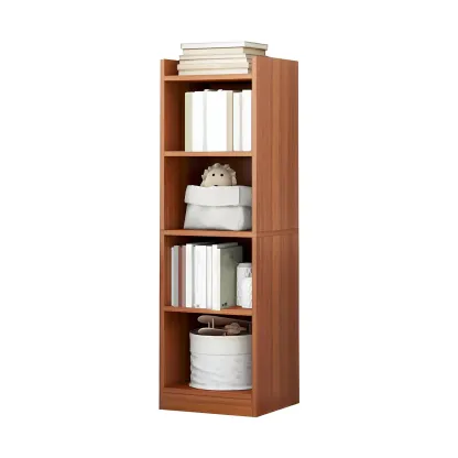 Vertical Tall Natural Wood 5-Shelf Corner Bookcase Image - 17