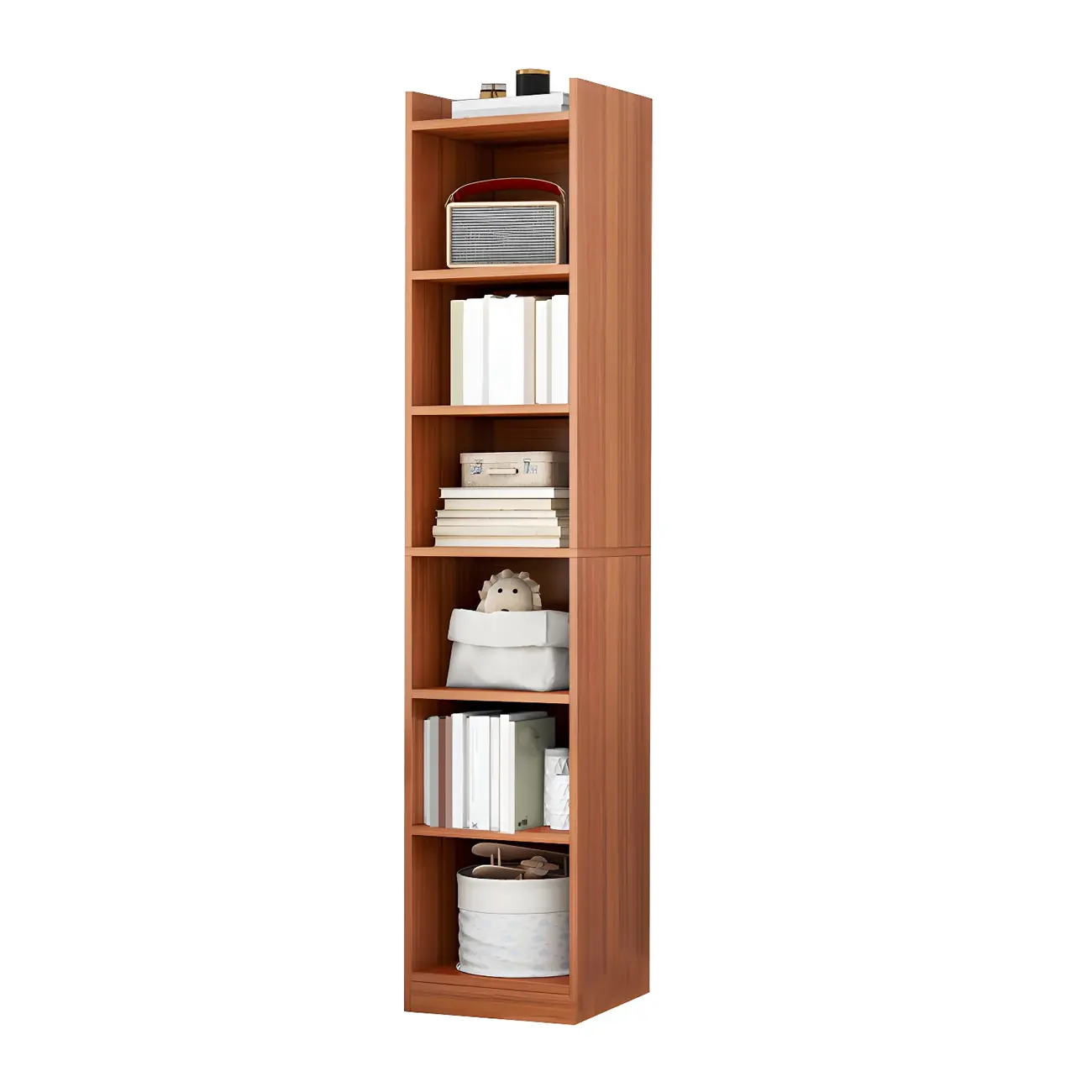 Vertical Tall Natural Wood 5-Shelf Corner Bookcase Image - 21 | homeyfad